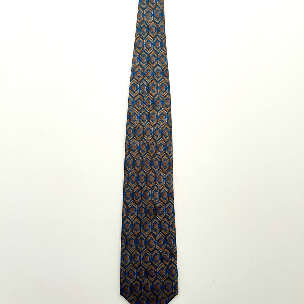 Polifroni Milano Brown Tan Blue 100% Silk Necktie Tie Italy Men's Size One Size - Picture 8 of 8